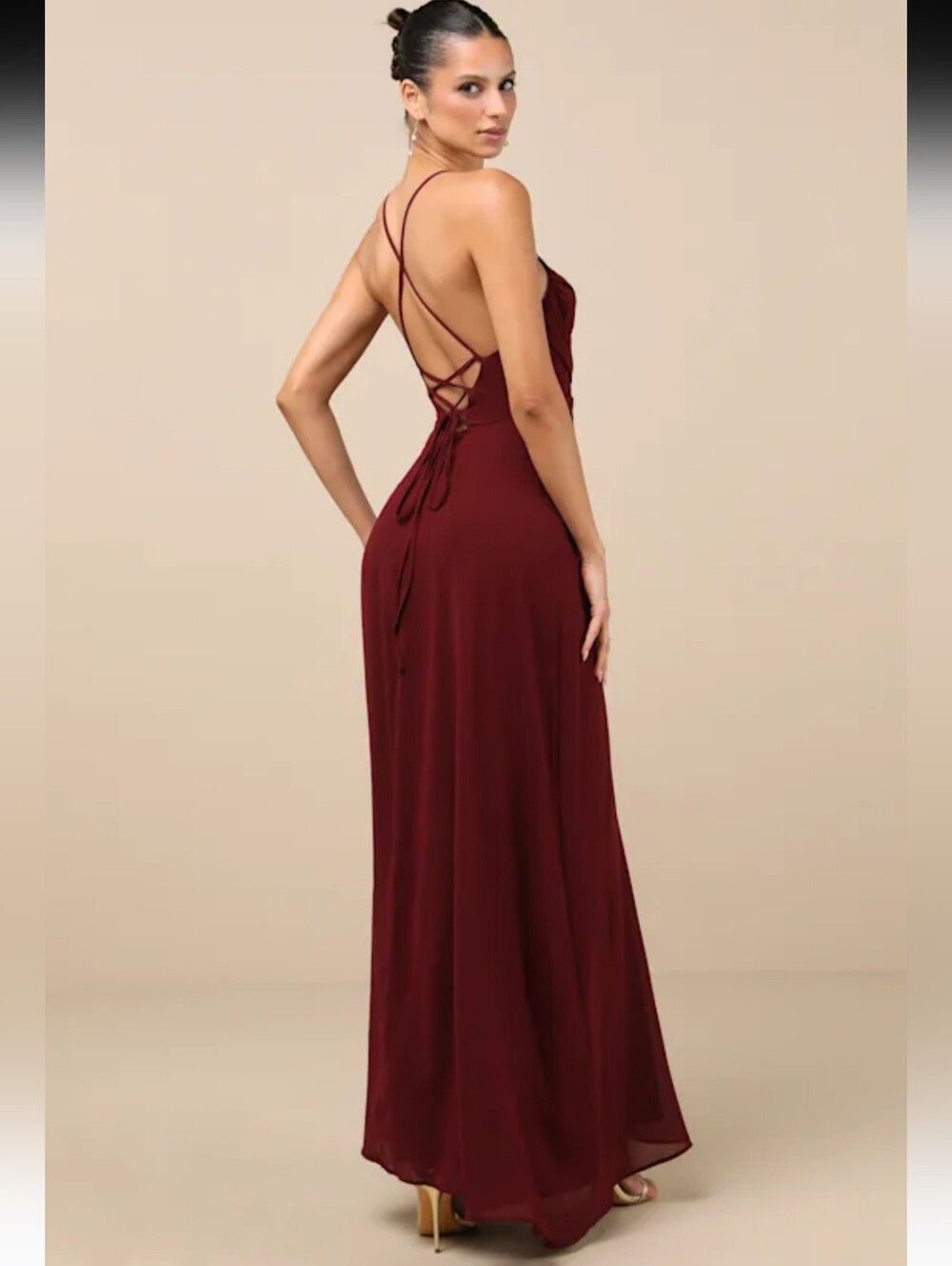 Lulus Event Ready Burgundy Backless Lace Up  Maxi Dress Size 3X New - Picture 3 of 8